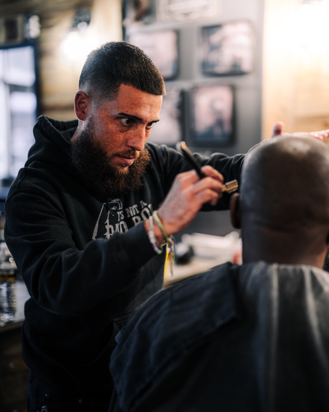 A precision haircut in progress at Outlaw Barber Company Goose Creek